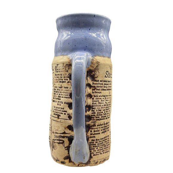 Vtg Style Ceramic Pitcher Recipe Print Rustic Blue Glaze Signed By Evelyn 7.5"H - Picture 4 of 6